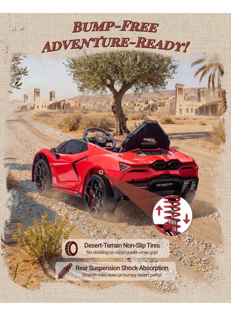 First Ride On 12V Child Ride on Car for Kids, Licensed Lamborghini Revuelto Ride on Toy, Remote Control Electric Car, with 3 Point Safety Belt, LED Lights, Bluetooth (Red) - Image 5